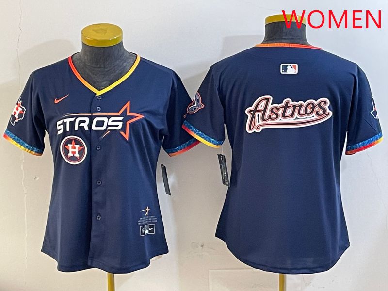 Women Houston Astros Blank Drak Blue Fourth generation Joint Name 2025 Nike MLB Jersey style 12